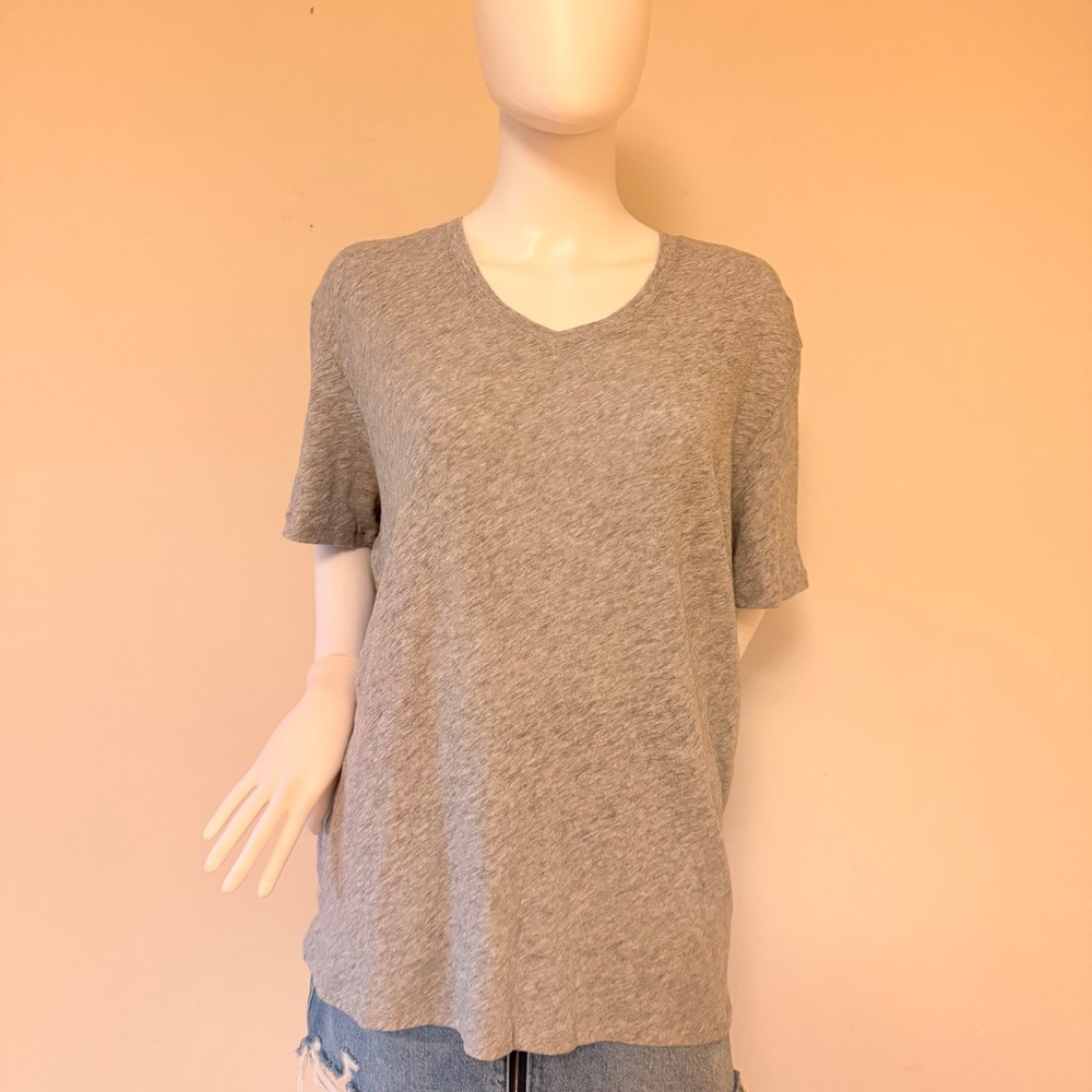 NWT ATM Anthony Thomas Melillo Womens V-Neck Slub Jersey T-Shirt Heather Grey XL